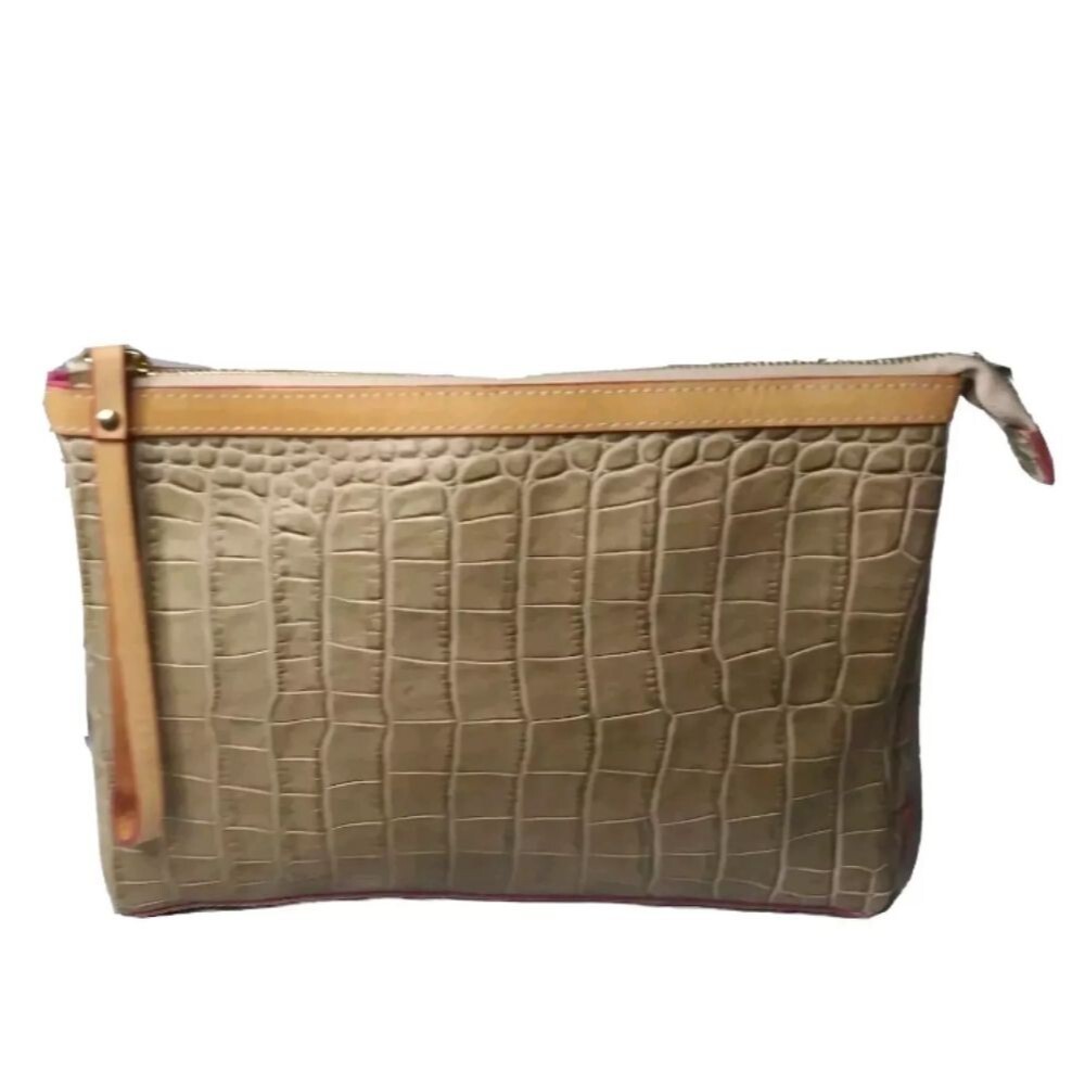 Calvacanti Italian Leather Clutch Purse Executive Large Wristlet Croc Embossed
